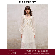 MAXRIENY宮廷復古風(fēng)仙美連衣裙早秋新款訂婚小白裙 米白A21 S