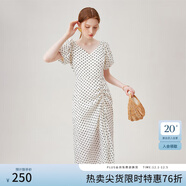 范思藍恩夏季V領(lǐng)雪紡波點(diǎn)連衣裙女2024夏裝裙擺抽褶A字裙泡泡袖新品連衣裙 黑白波點(diǎn) XS