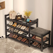 哈駱頓（HALODN）鞋架多層家用門(mén)口新款室內好看入戶(hù)門(mén)換鞋凳一體門(mén)外樓道走廊鞋柜 【加厚碳鋼】四層-100cm-組合款 送貨上門(mén)