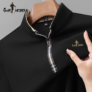 GOLF MODERN高爾夫服裝男裝高端男式長(cháng)袖T恤春秋厚款商務(wù)休閑立領(lǐng)拉鏈POLO衫 黑色9217 3XL