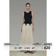 UNSPOKEN手工釘珠撞色連衣裙女夏季顯瘦原創(chuàng  )設計感無(wú)袖背心長(cháng)裙子 黑色 現貨 S