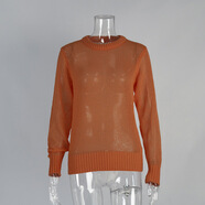 無(wú)馬海毛圓領(lǐng)套頭毛衣歐美2025春款針織打底半透毛衣女 橙色 M