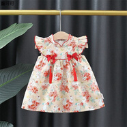 周歲禮服女寶寶春秋薄女寶寶連衣裙女童旗袍公主裙嬰兒秋裝漢服裙子洋氣一周歲抓周禮服 紅色  飛袖旗袍 80