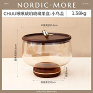 北歐國度水果盤(pán)客廳茶幾家用高顏值干果糖果零食點(diǎn)心擺放盤(pán)子玻璃高腳果盤(pán) 啾啾琥珀玻璃果盤(pán)-小鳥(niǎo)把手