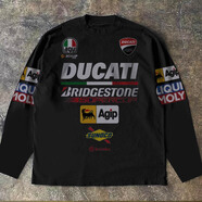 C2潮朝長(cháng)袖潮牌T恤百搭韓版寬松圓領(lǐng)日系印花爆款上衣 黑色 4XL