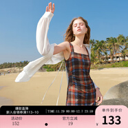 三彩獨醒2025秋款網(wǎng)紗印花吊帶裙方領(lǐng)收腰A字連衣裙F 酒紅格紋 M 160/84A