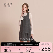 三彩【綿羊毛】2025冬季新款方領(lǐng)蝴蝶結毛呢連衣裙無(wú)袖背心裙M