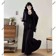 大碼女裝2025秋冬搭配一整套高級感黑色蝙蝠袖針織毛衣兩件套裝裙 黑色秋季/秋裝/早秋/2025新款/套裝/減齡搭配/微胖穿搭 M M90-100斤