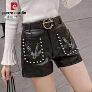皮爾卡丹鉚釘皮短褲女2025新款秋冬外穿高腰顯瘦a字闊腿PU皮短褲時(shí)尚靴褲 一排釘【送G腰帶】 S 【80-95斤穿】