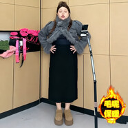 奉希170加長(cháng)版黑色直筒裙女秋冬加厚毛呢a字裙大碼胖mm開(kāi)叉包臀一步裙 黑色?？?78CM（毛呢面料） M M建議80-100斤