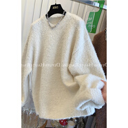 粗線(xiàn)毛衣女奶乎乎白色毛圈絨溫柔疏離感穿搭寬松大毛衣針織衫女慵 奶白色 均碼 適合140斤以?xún)?
                                         title=