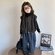 蓮悅鑫（LIANYUEXIN）女童秋裝套裝2025新款女寶寶秋季洋氣褲子打底衫韓版皮馬甲三件套 皮馬甲 均碼 90cm