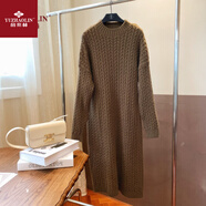俞兆林加厚麻花打底連衣裙女秋冬新款感寬松中長(cháng)款毛衣裙配大衣 黃咖色 2XL 建議125-135斤
