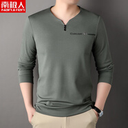 南極人（Nanjiren）秋季男士長(cháng)袖t恤v領(lǐng)秋裝冰絲薄款速干長(cháng)袖休閑雞心領(lǐng)體恤打底衫T 6998灰綠 M 100-120斤