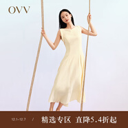 OVV春夏熱賣(mài)女裝桑蠶絲混紡優(yōu)雅一字領(lǐng)A字版型無(wú)袖連衣裙 米黃（凈色）04 M