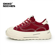 OKKO帆布鞋男女2025新款耐磨百搭休閑鞋軟底戶(hù)外厚底增高透氣板鞋 紅色 36 女碼