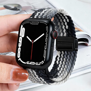 碼仕適用蘋(píng)果手表表帶apple iwatch編織尼龍ultra2/S10/9/8/7/6/SE回環(huán)磁吸扣黑巧色44/45/46/49mm