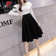 皮爾卡丹秋冬加厚款毛呢半身裙女韓版高腰中裙過(guò)膝大擺裙顯瘦洋氣傘裙子女 黑色 秋冬小個(gè)子款 松緊腰帶內襯 S