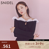 SNIDEL秋冬一字領(lǐng)荷葉邊露肩吊帶針織開(kāi)衫上衣SWNT244179 黑色 均碼 （F）