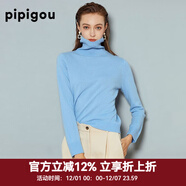 皮皮狗100%山羊絨 高領(lǐng)打底衫基礎新款純色針織上衣內搭毛衣女士秋季 502淺天藍 M /100