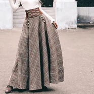 木耳邊毛衣女文藝復古格子毛呢半身長(cháng)裙收腰法式套裝裙兩件套秋冬 034單群【長(cháng)1米cm】 M