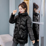 FMYVFY亮面免洗連帽棉服女中長(cháng)款加厚韓版棉衣 黑色【加棉加厚的95%用戶(hù)選著(zhù)】 L