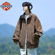 NEW OR MODE美式復古翻領(lǐng)pu皮夾克男秋季高級感潮牌大碼寬松痞帥男生外套男款 J861-咖啡色 4XL 【建議180-205斤】