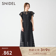 SNIDEL秋冬優(yōu)雅一字領(lǐng)荷葉邊收腰系帶露背蕾絲連衣裙SWFO234102 黑色 S （0）