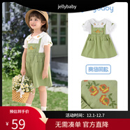 JELLYBABY【假兩件裙子】2025年夏季新款兒童女童娃娃領(lǐng)可愛(ài)裙子連衣裙 綠色 90