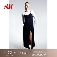 H&M女裝背心吊帶連衣裙秋季透氣修身度假A字抽繩中長(cháng)連身裙1224678 黑色 S 160/88