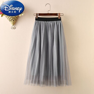迪士尼（Disney）女童半身裙中長(zhǎng)款春秋冬款中大童兒童韓版純色親子裝長(zhǎng)裙網(wǎng)紗裙子 灰色網(wǎng)紗折折裙 150碼裙長(zhǎng)54左右