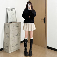 羊毛半身裙女秋冬2025新款學(xué)生復古高腰百褶A字寬松休閑毛呢短裙 杏色 S 適合(80-115斤)