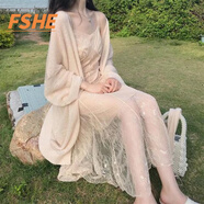 FSHE2025夏季新款薄款中長款馬海毛針織外套女寬松韓版 很仙的開衫 長款杏色 均碼