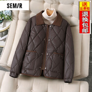 森馬（Semir）2025冬季新款小香風(fēng)羽絨棉服翻領(lǐng)韓版女裝菱格棉襖短款棉衣外套潮 咖啡色 S 90-115