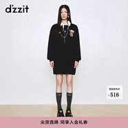 DZZIT地素連衣裙秋冬復古學(xué)院風(fēng)翻領(lǐng)長(cháng)袖毛巾繡logo徽章女 黑色 XS
