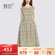 魅斑法式幾何圖案純棉新款連衣裙女2024夏季新款減齡無(wú)袖連身裙女 花色 M