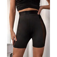 山頭林村瑜伽褲三分褲鮑魚(yú)歐美女裝炸街緊身網(wǎng)紗拼接透視運動(dòng)短褲瑜伽性感 網(wǎng)紗三分褲 L