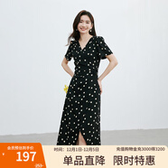 紅袖波點(diǎn)收腰連衣裙夏季新款女裝法式V領(lǐng)顯瘦減齡氣質(zhì)黑色顯白雪紡裙 黑底米點(diǎn)818 L