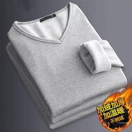 南極人（Nanjiren）v領(lǐng)男冬季長(cháng)袖保暖內衣加絨男士t恤打底衫純色男款內搭加厚秋衣 淺灰色【V領(lǐng)加絨】 XL 【建議110-130斤】