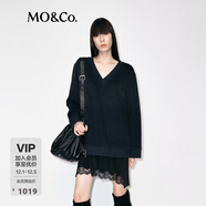 MO&Co.連衣裙2025冬新品棉質(zhì)假兩件衛衣拼接蕾絲裙擺V領(lǐng)寬松MBE4DRST03 黑色 S /160