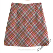 真即短裙女2025秋冬新款設計感a字格子裙復古氣質(zhì)高腰包臀毛呢半身裙 橙色 S