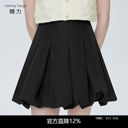 糖力【商場(chǎng)同款】減齡少女花苞裙夏新款高腰百褶半身裙短裙女 黑色 S