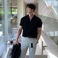 莆市YNP輕奢潮牌慵懶風(fēng)開(kāi)衫短袖polo衫男夏季新款百搭型男范針織體恤 黑色 XL