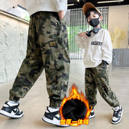 G.duck小黃鴨男童褲子加絨加厚秋冬褲兒童迷彩褲中大童一體絨休閑工裝褲 Z804一體絨 140 cm