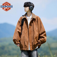 NEW OR MODE美式復古翻領(lǐng)pu皮夾克男秋季高級感潮牌大碼寬松痞帥男生外套男款 J872-咖啡色 3XL 【建議155-180斤】