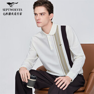 七匹狼（SEPTWOLVES）商務(wù)長(cháng)袖T恤男士2025秋季時(shí)尚翻領(lǐng)抗菌純棉POLO衫 803(本白) XL 175/92A