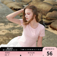 三彩2025秋款純色T恤修身正肩短袖鏤空綁帶短款上衣M 櫻花粉 M 160/84A