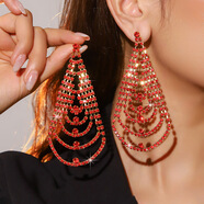 歐美圣誕耳環(huán)閃鉆爪鏈三角鏤空水晶耳環(huán)女高檔奢華長(cháng)款耳釘耳飾 DTE1916004GL-R紅色