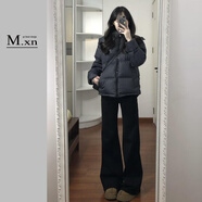 夢(mèng)芯諾黑色微喇牛仔褲女小個(gè)子2025年春季高腰顯瘦直筒彈力不貼腿喇叭褲 黑色【高個(gè)子版】_建議身高163cm以上 L