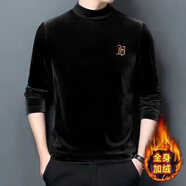 金盾（KIN DON）加絨長(cháng)袖T恤男士加厚金絲絨高品質(zhì)半高領(lǐng)上衣中青年保暖打底衫 黑色 L